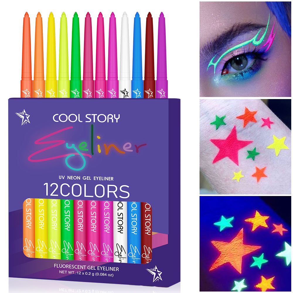 12 warna eyeliner fluorescent  - Coloured Gel Set ulasan dan harga