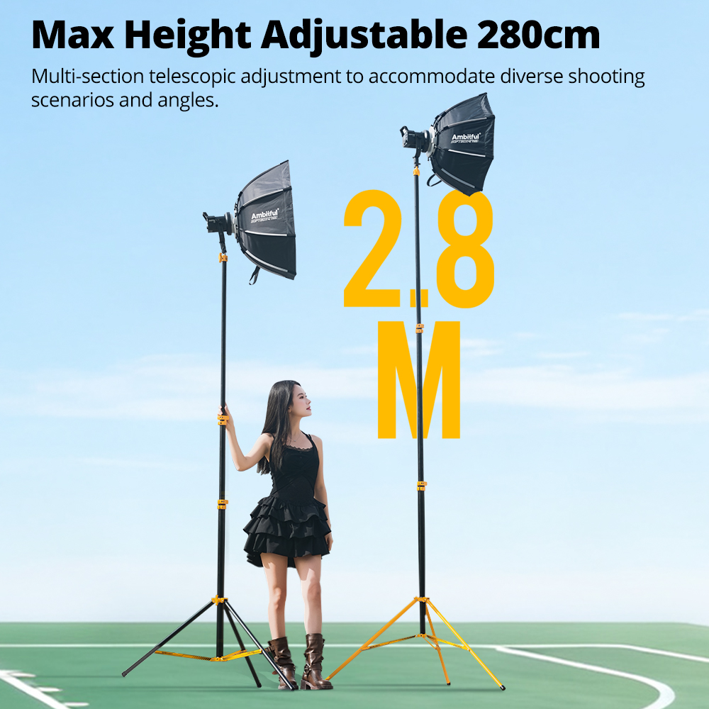AMBITFUL GM280Y 280cm Penyangg - Photography Video Lighting Kit With Adjustable Tripod Stand ulasan dan harga